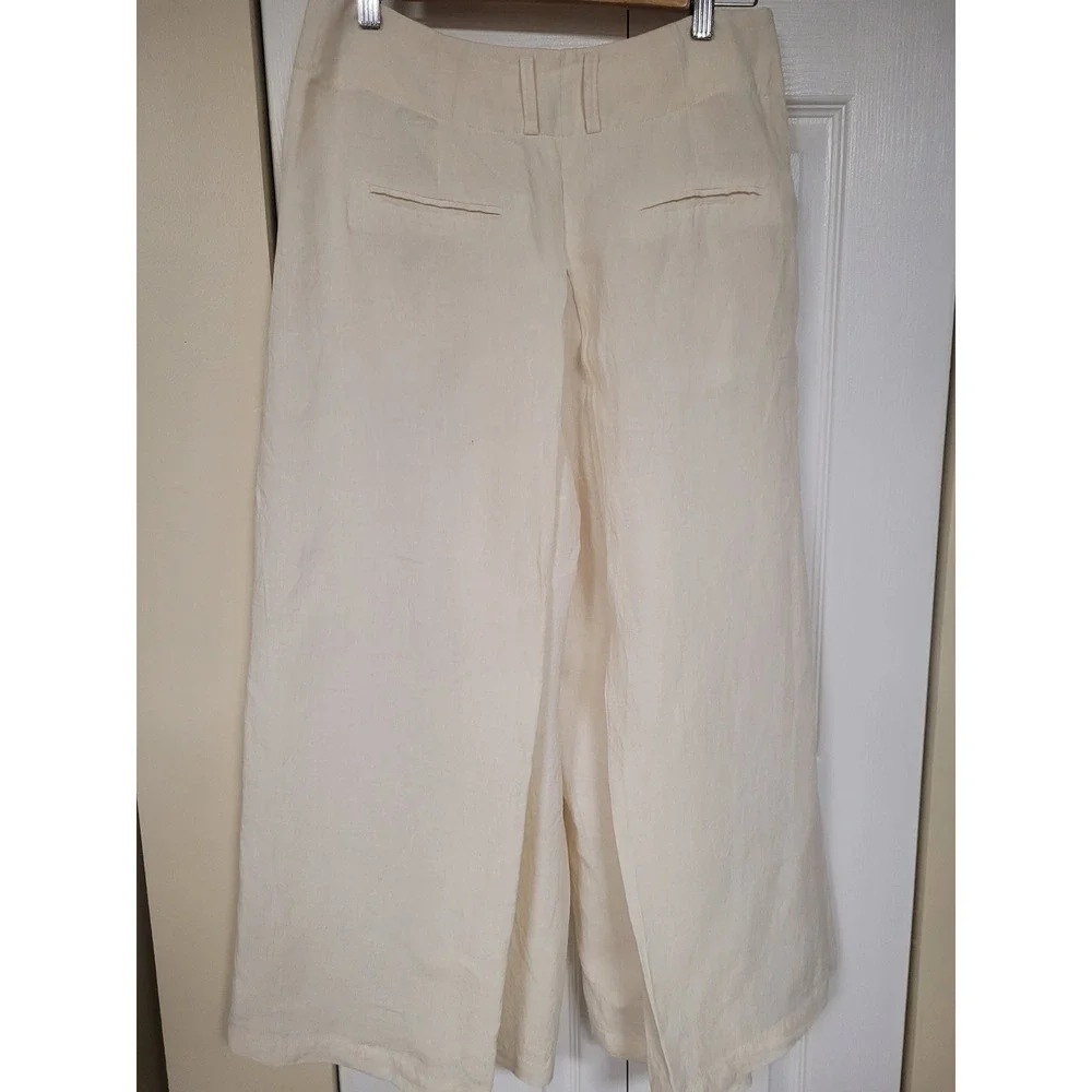 LA IDÉE Cream 100% Linen Wide Leg Womens Goucho Pants Resort/Luxewear Size M‎